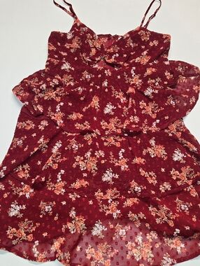 Altar'd state Maroon Floral Dress with key hole front NWOT L